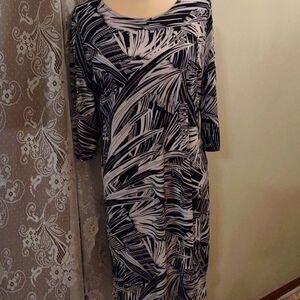 Alexandra‎ + Oak Women's Sz L dress pullover black white palm tropical print
